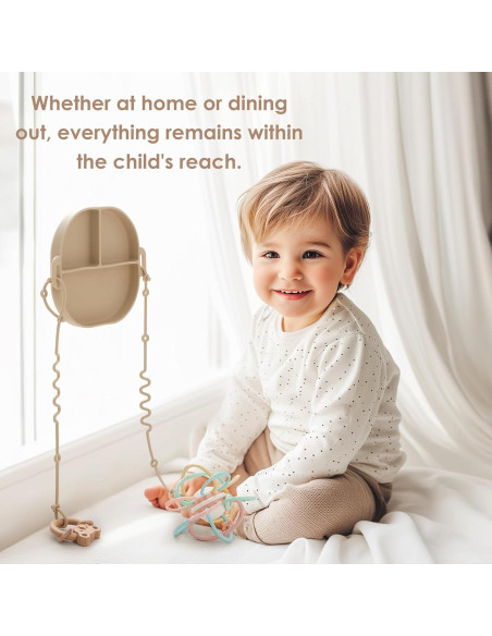 Plato de Silicona Andy Bear Azul Bebé con Ventosas y Cucharas