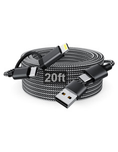 Cable de Carga Extra Largo 6m USB-C y Lightning 60W Negro