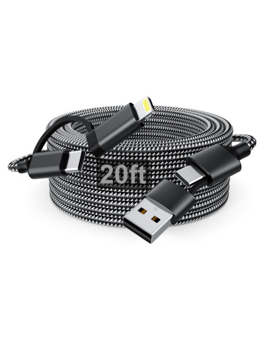 Cable de Carga Extra Largo 6m USB-C y Lightning 60W Negro
