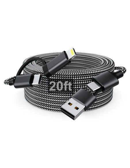 Cable de Carga Extra Largo 6m USB-C y Lightning 60W Negro