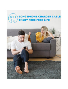 Cable de Carga Extra Largo 6m USB-C y Lightning 60W Negro 2