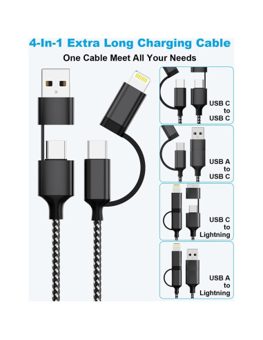 Cable de Carga Extra Largo 6m USB-C y Lightning 60W Negro