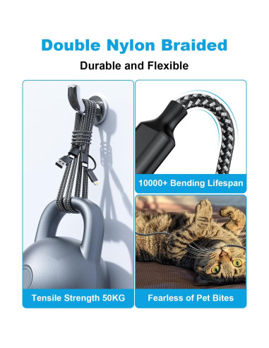 Cable de Carga Extra Largo 6m USB-C y Lightning 60W Negro