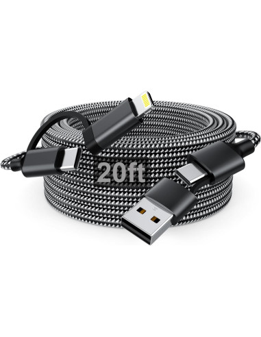 Cable de Carga Extra Largo 6m USB-C y Lightning 60W Negro