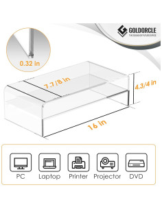 Soporte de Monitor Acrílico Elevador GOLDORCLE 40.6x19.6cm 2
