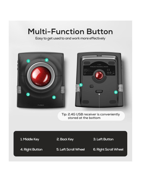 Ratón Trackball Inalámbrico Nulea M512 Ergonómico 55mm