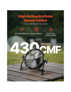 Ventilador de Piso Recargable VEVOR 10 Pulgadas Metal 12V 2