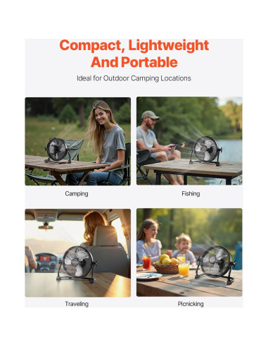Ventilador de Piso Recargable VEVOR 10 Pulgadas Metal 12V