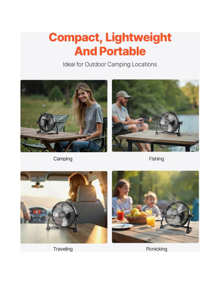 Ventilador de Piso Recargable VEVOR 10 Pulgadas Metal 12V