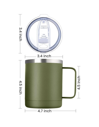 Taza de Café Aislada MEWAY 340g Verde Militar Doble Pared