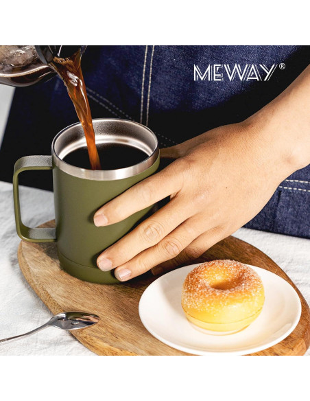 Taza de Café Aislada MEWAY 340g Verde Militar Doble Pared
