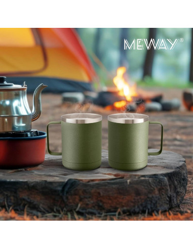 Taza de Café Aislada MEWAY 340g Verde Militar Doble Pared