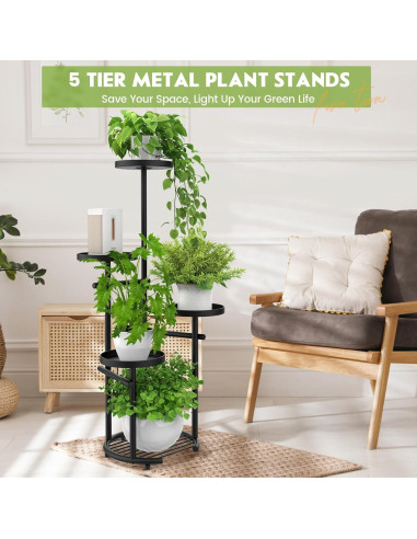 Soporte de Plantas TOSKING 5 Niveles Redondo 95.8cm Negro