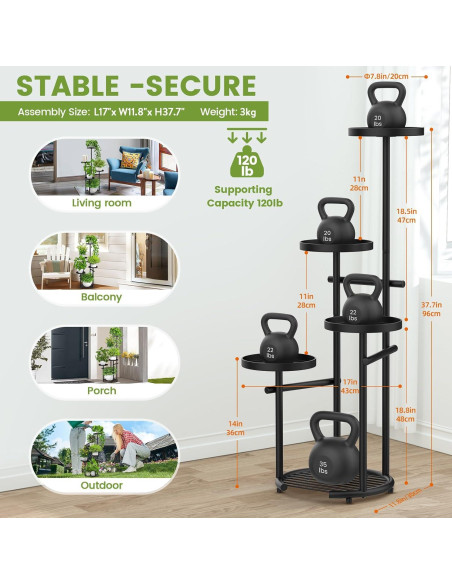 Soporte de Plantas TOSKING 5 Niveles Redondo 95.8cm Negro