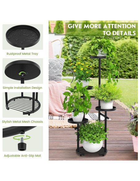 Soporte de Plantas TOSKING 5 Niveles Redondo 95.8cm Negro