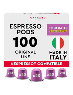 Cápsulas de Café CARRARO 1927 Decerato - 100 Unidades, Baja Acidez, Aroma Intenso, Compatibles Nespresso