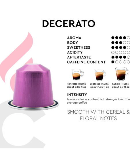 Cápsulas de Café CARRARO 1927 Decerato - 100 Unidades, Baja Acidez, Aroma Intenso, Compatibles Nespresso