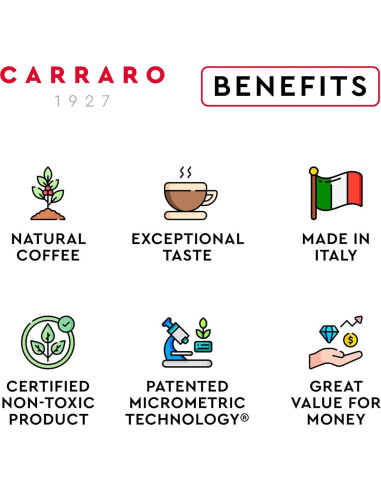 Cápsulas de Café CARRARO 1927 Decerato - 100 Unidades, Baja Acidez, Aroma Intenso, Compatibles Nespresso