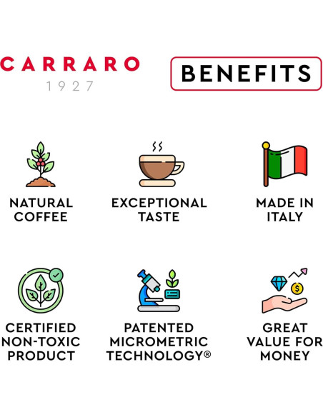 Cápsulas de Café CARRARO 1927 Decerato - 100 Unidades, Baja Acidez, Aroma Intenso, Compatibles Nespresso