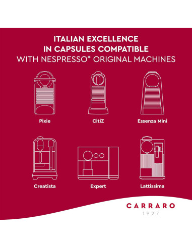Cápsulas de Café CARRARO 1927 Decerato - 100 Unidades, Baja Acidez, Aroma Intenso, Compatibles Nespresso