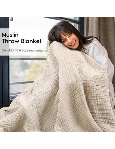 Manta de Muselina Yoofoss 100% Algodón Orgánico 152x127 cm Albaricoque