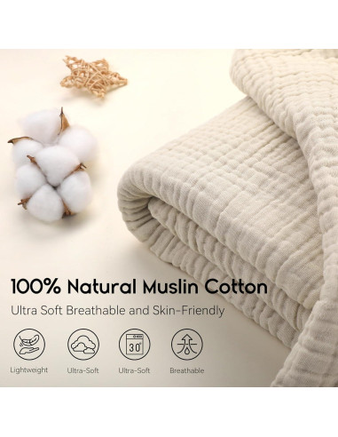 Manta de Muselina Yoofoss 100% Algodón Orgánico 152x127 cm Albaricoque