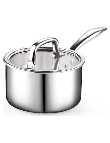 Cacerola de Acero Inoxidable Cook N Home 1.5L con Tapa de Vidrio