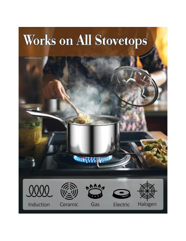 Cacerola de Acero Inoxidable Cook N Home 1.5L con Tapa de Vidrio