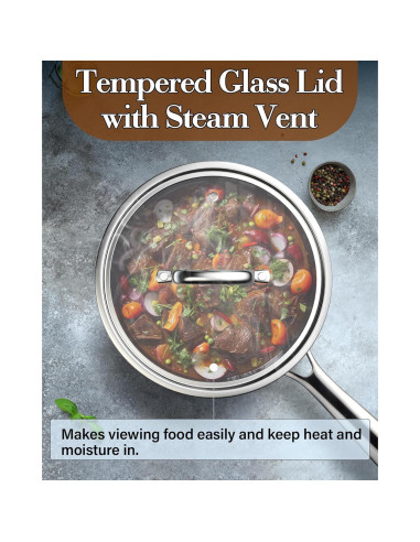 Cacerola de Acero Inoxidable Cook N Home 1.5L con Tapa de Vidrio