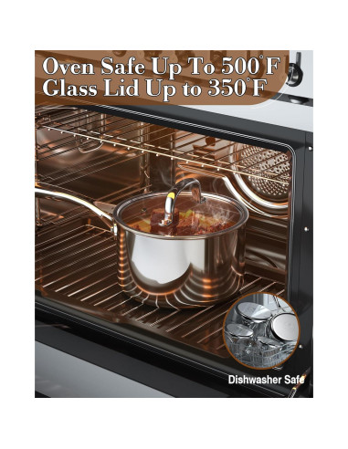 Cacerola de Acero Inoxidable Cook N Home 1.5L con Tapa de Vidrio