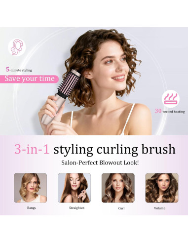 Cepillo Rizador Inalámbrico Dongxw 3 en 1 Rosa Blush