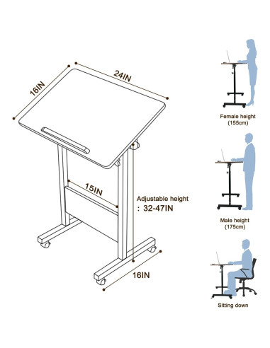 Escritorio de pie ajustable KOUPA 40.64x60.96 cm portátil