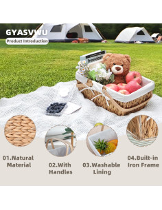 Cesta de Picnic GYASVWU de Jacinto de Agua 38x25x18cm 2