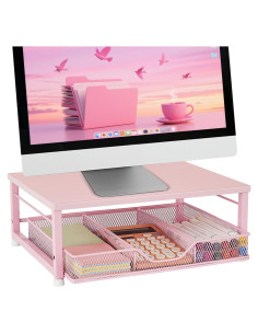 Soporte de Laptop Rosa Compacto Gugsey con Cajón Organizador