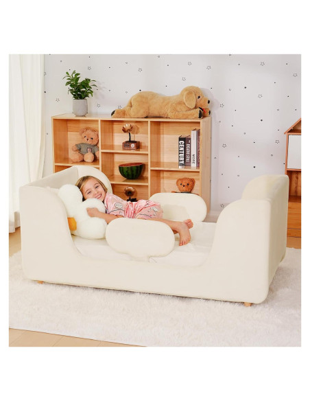 Cama para Niños Pequeños Acolchada con Barandilla de Seguridad