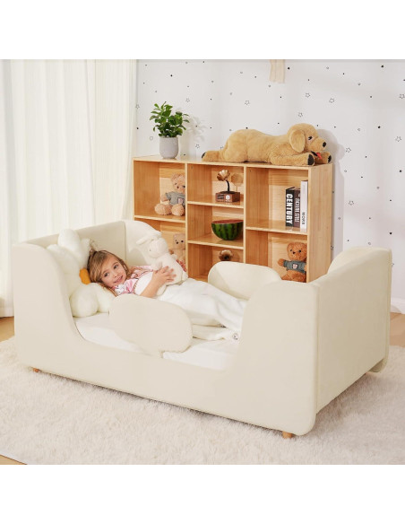 Cama para Niños Pequeños Acolchada con Barandilla de Seguridad