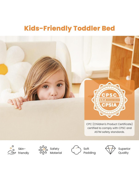 Cama para Niños Pequeños Acolchada con Barandilla de Seguridad