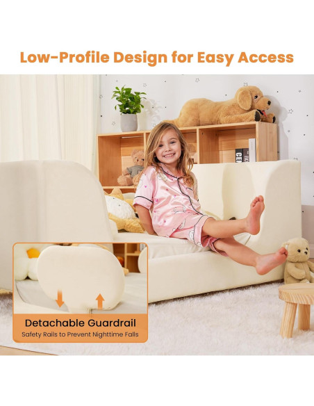 Cama para Niños Pequeños Acolchada con Barandilla de Seguridad