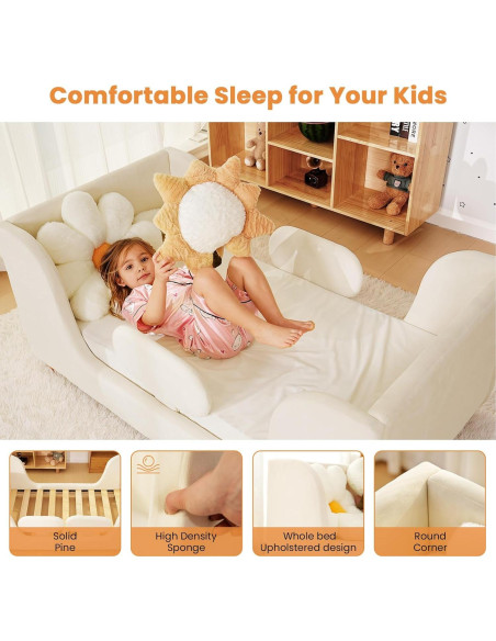 Cama para Niños Pequeños Acolchada con Barandilla de Seguridad