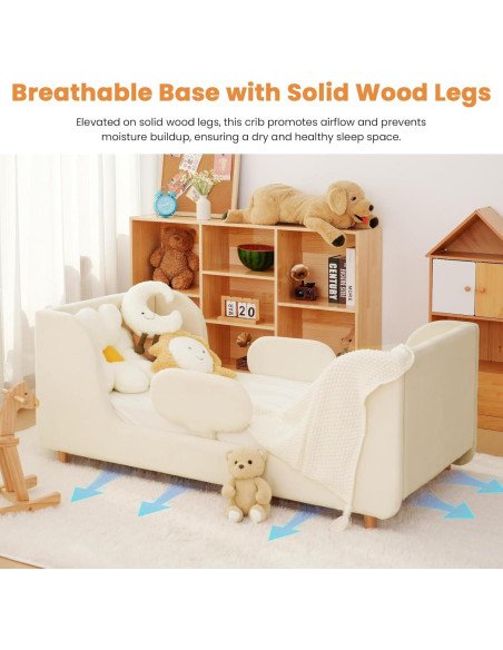 Cama para Niños Pequeños Acolchada con Barandilla de Seguridad