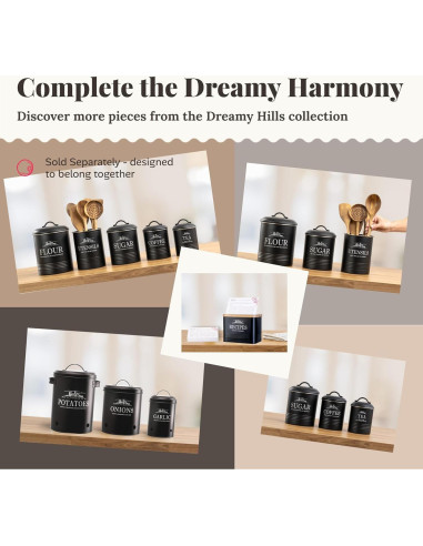 Juego de 3 Latas Negras Herméticas para Cocina - noonberry