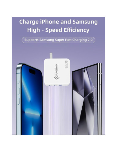 Cargador USB C 100W PAEBAI+ 3 Puertos Rápido Plegable