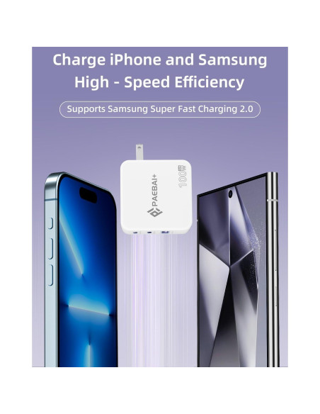 Cargador USB C 100W PAEBAI+ 3 Puertos Rápido Plegable