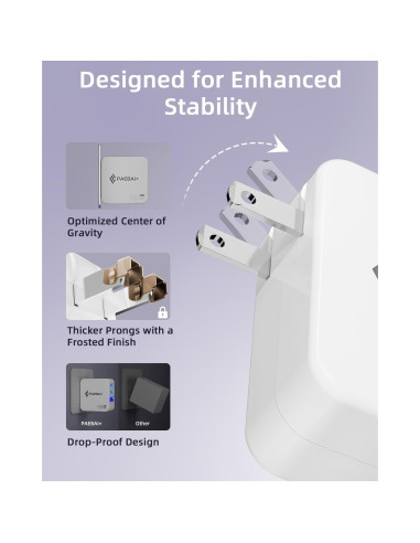 Cargador USB C 100W PAEBAI+ 3 Puertos Rápido Plegable