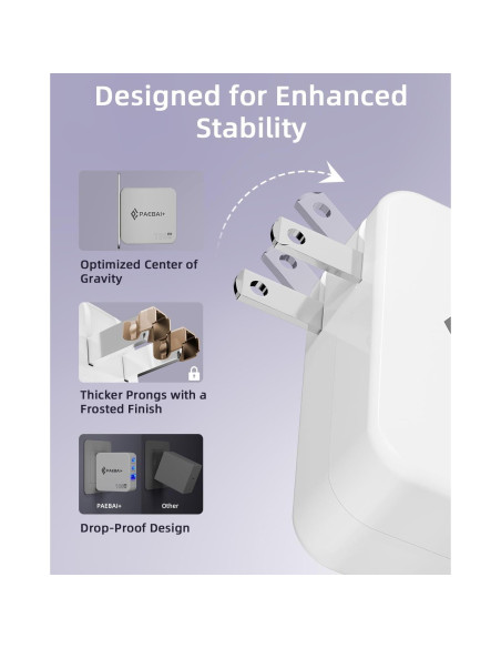 Cargador USB C 100W PAEBAI+ 3 Puertos Rápido Plegable