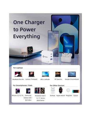 Cargador USB C 100W PAEBAI+ 3 Puertos Rápido Plegable