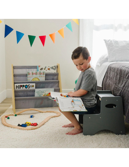 Taburete de Madera de Dos Pasos Wildkin - Gris, 38.7x33x35.8 cm