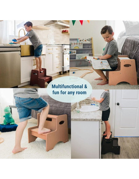 Taburete de Madera de Dos Pasos Wildkin - Gris, 38.7x33x35.8 cm