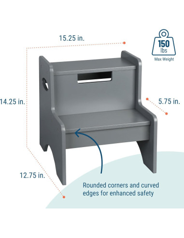 Taburete de Madera de Dos Pasos Wildkin - Gris, 38.7x33x35.8 cm
