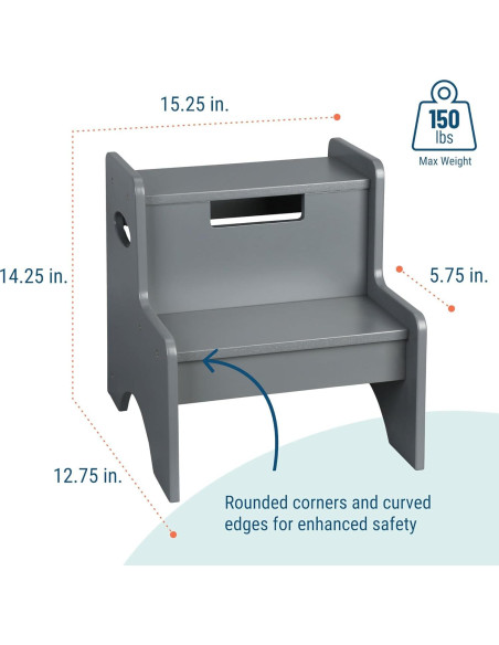 Taburete de Madera de Dos Pasos Wildkin - Gris, 38.7x33x35.8 cm